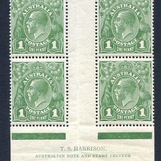 1924 No Watermark 1d green, plate 4, Harrison ...