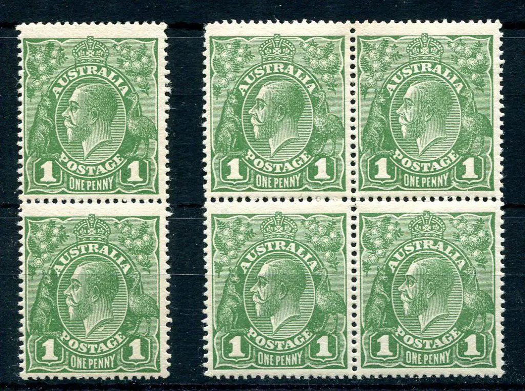 1924 No Watermark 1d green pair with 2 varieties ... Image 1++