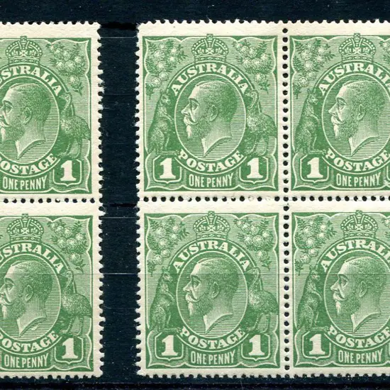 1924 No Watermark 1d green pair with 2 varieties ...