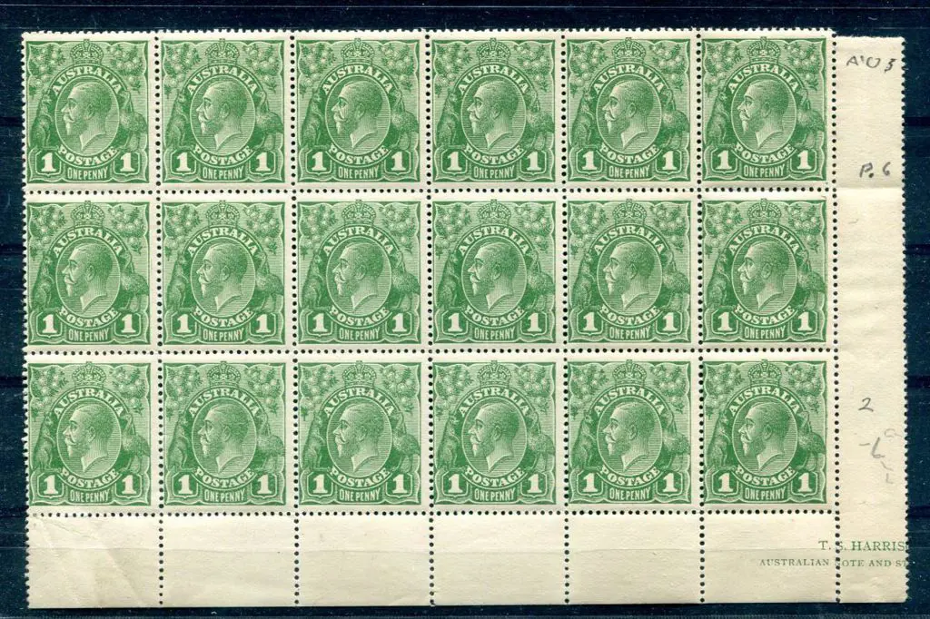 1924 No Watermark 1d green, pane 5 in positional ... Image 1++