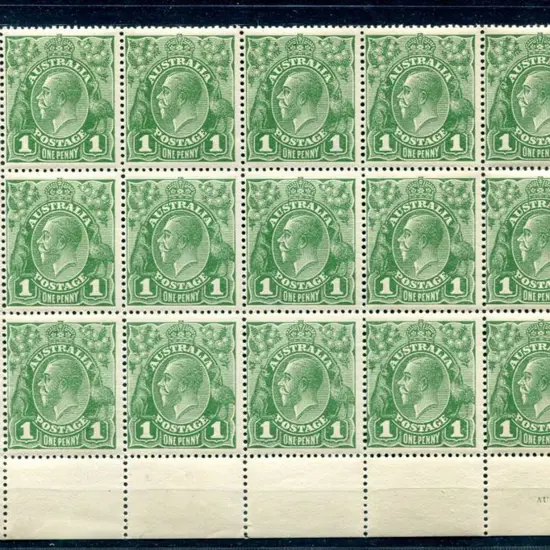 1924 No Watermark 1d green, pane 5 in positional ...