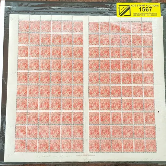 1924 No Watermark 1½d red, electro 18. Complete ...