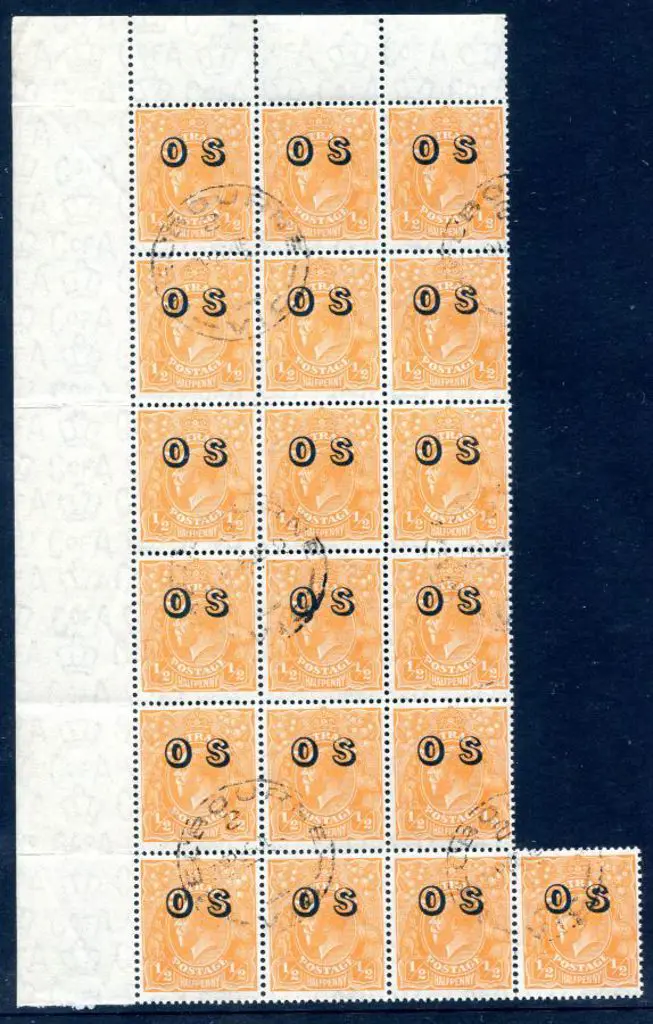 1931-36 CofA ½d orange positional plate block of ... Image 1++