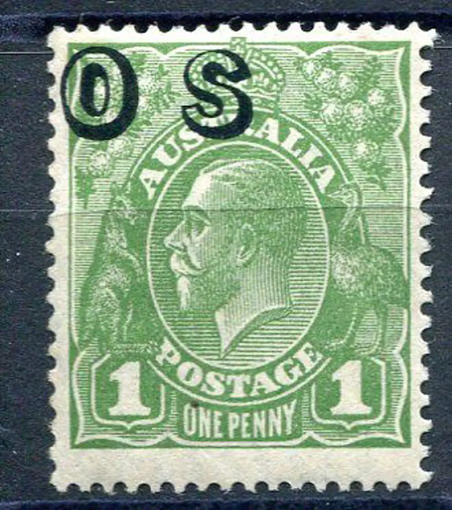 1931-36 CofA 1d green KGV with "OS" ovpt shifted ... Image 1++