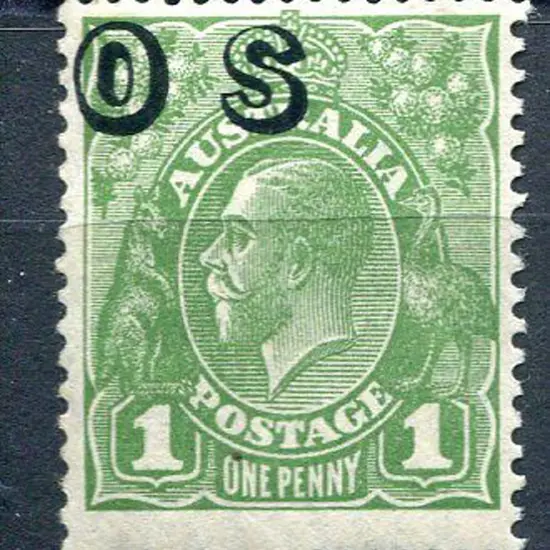 1931-36 CofA 1d green KGV with "OS" ovpt shifted ...