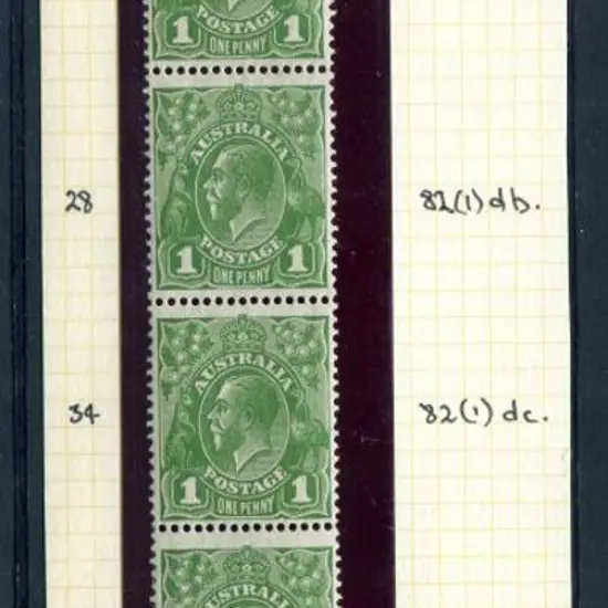 1931-36 CofA 1d green vertical strip of 6 with ...