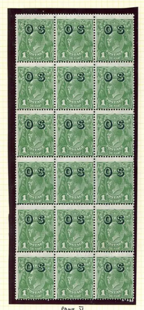 1931-36 CofA 1d green ovptd "OS" in pane V ... Image 1++