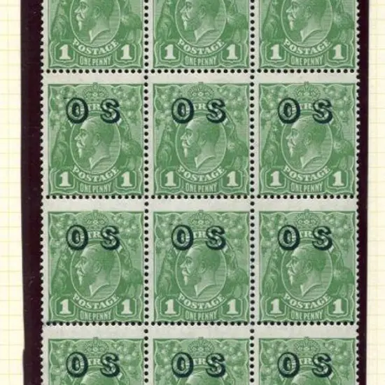 1931-36 CofA 1d green ovptd "OS" in pane V ...