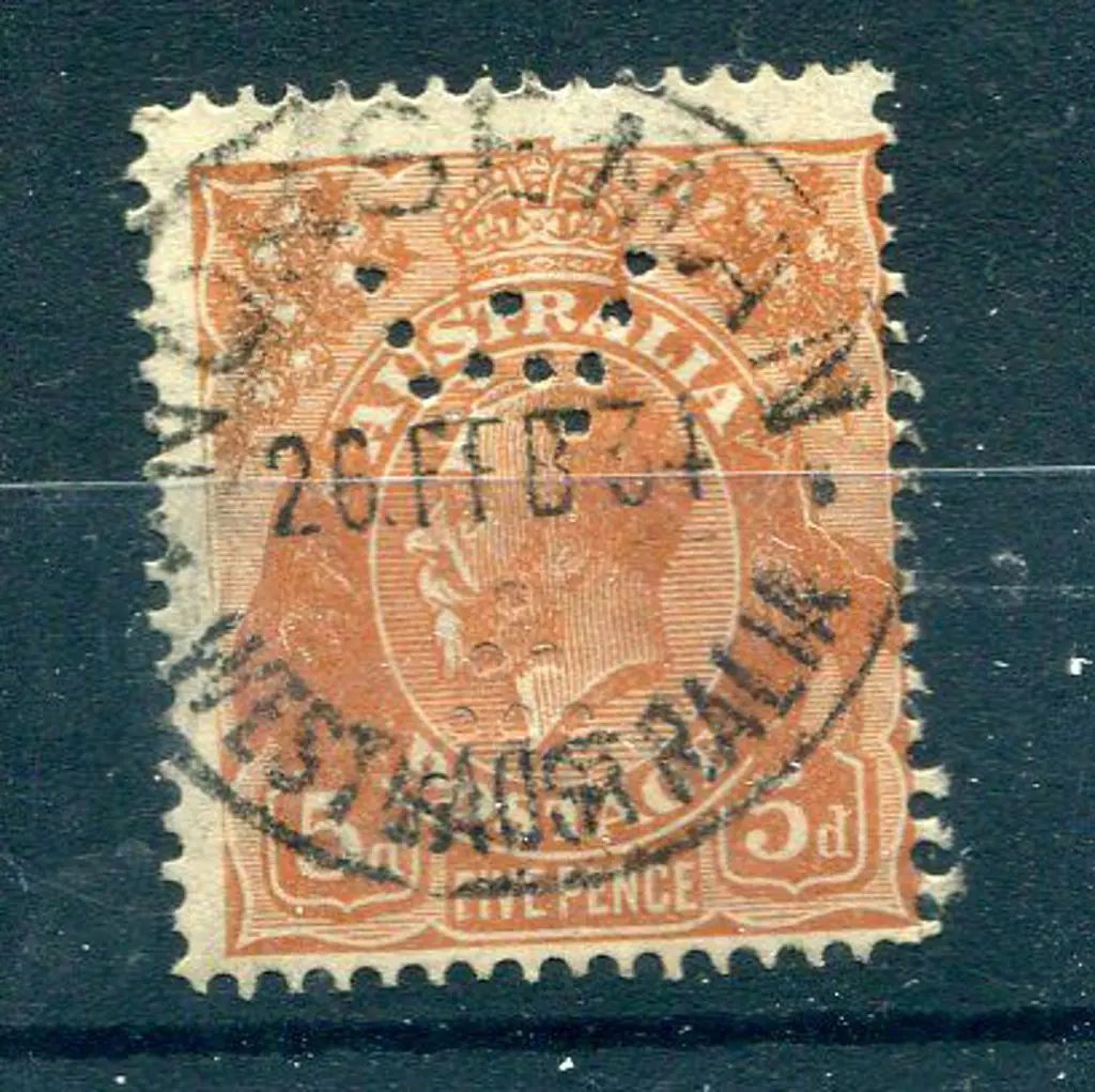 1931-36 CofA 5d yellow-brown perfined "WA" with ... Image 1++