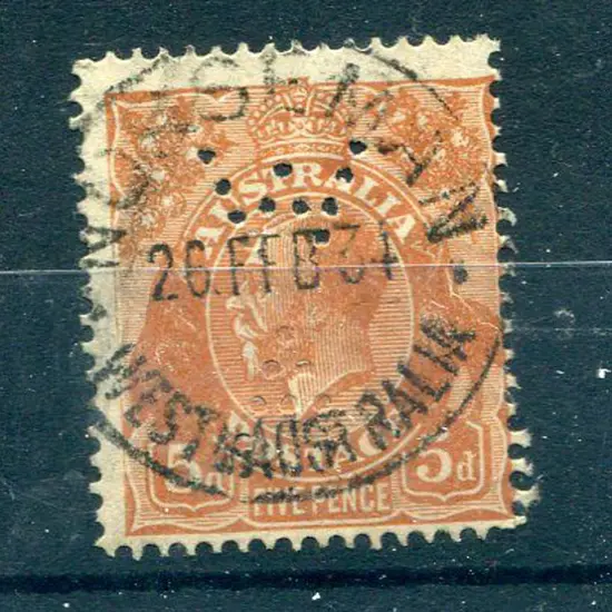 1931-36 CofA 5d yellow-brown perfined "WA" with ...