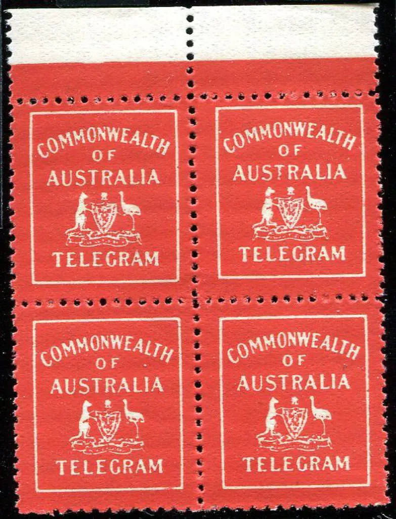 1912 Telegram labels top marginal block of 4. ... Image 1++