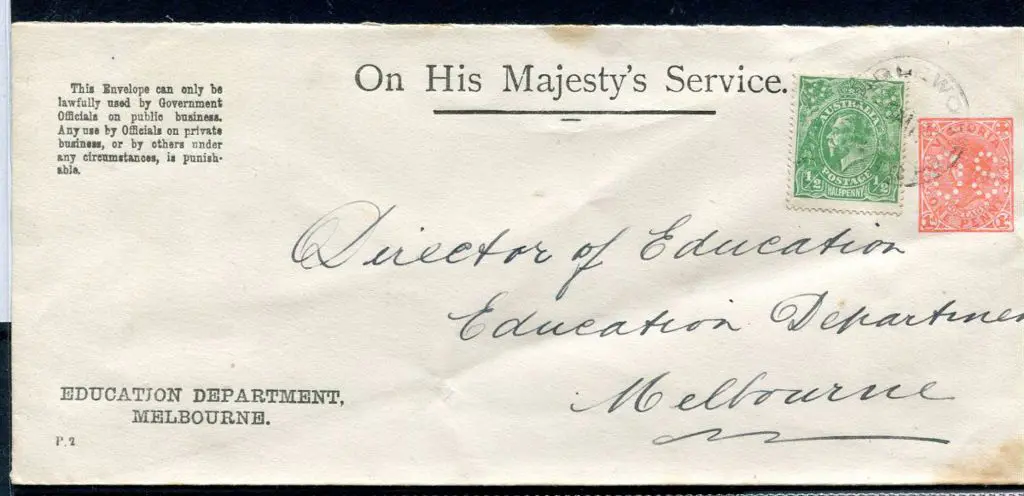 1915 (3rd Aug) Victoria 1d QV OHMS Education ... Image 1++