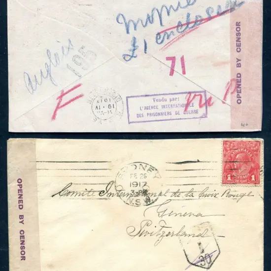 1917 (26th Feb) WWI POW mail taxed & censored ...
