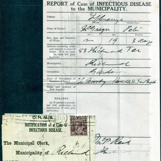 1919 (24th Jan) "Notification of a Case of ...