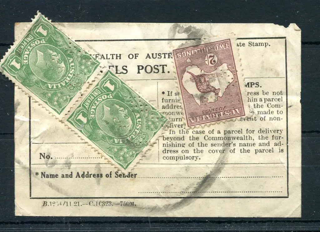 1922c COA Parcels Post label with 2/- kangaroo & ... Image 1++