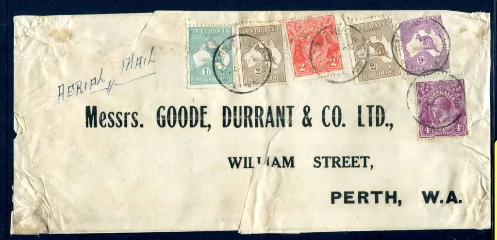 1922 (4th July) Carnarvon to Perth air mail cover ... Image 1++