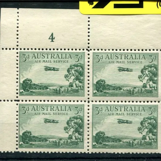 1929 3d Airmail, type B, top left plate 4 block of ...