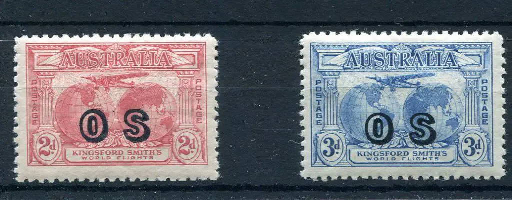 1931 2d & 3d Kingsford Smith ovptd "OS". Fine MUH. ... Image 1++