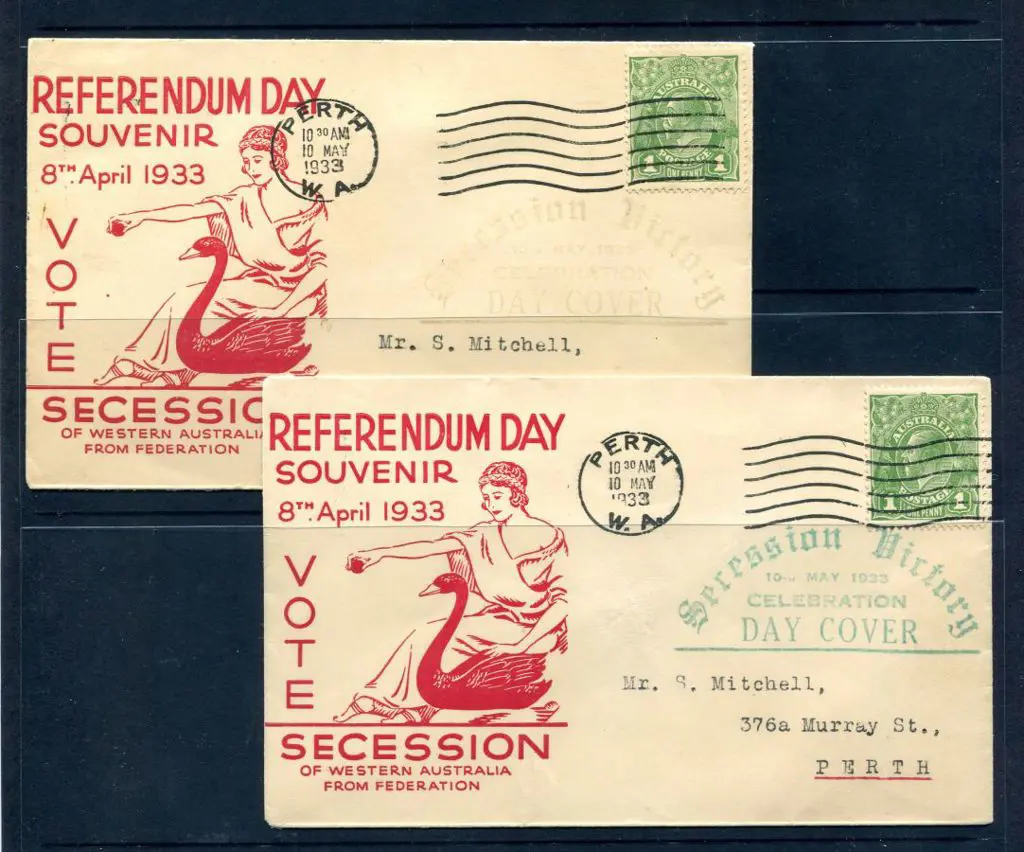 1933 (10th May) Secession Mitchell Souvenir covers ... Image 1++