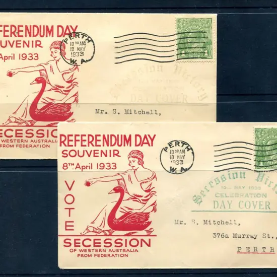 1933 (10th May) Secession Mitchell Souvenir covers ...
