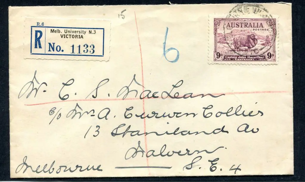 1934 (9th Nov) 9d Macarthur on Melbourne ... Image 1++