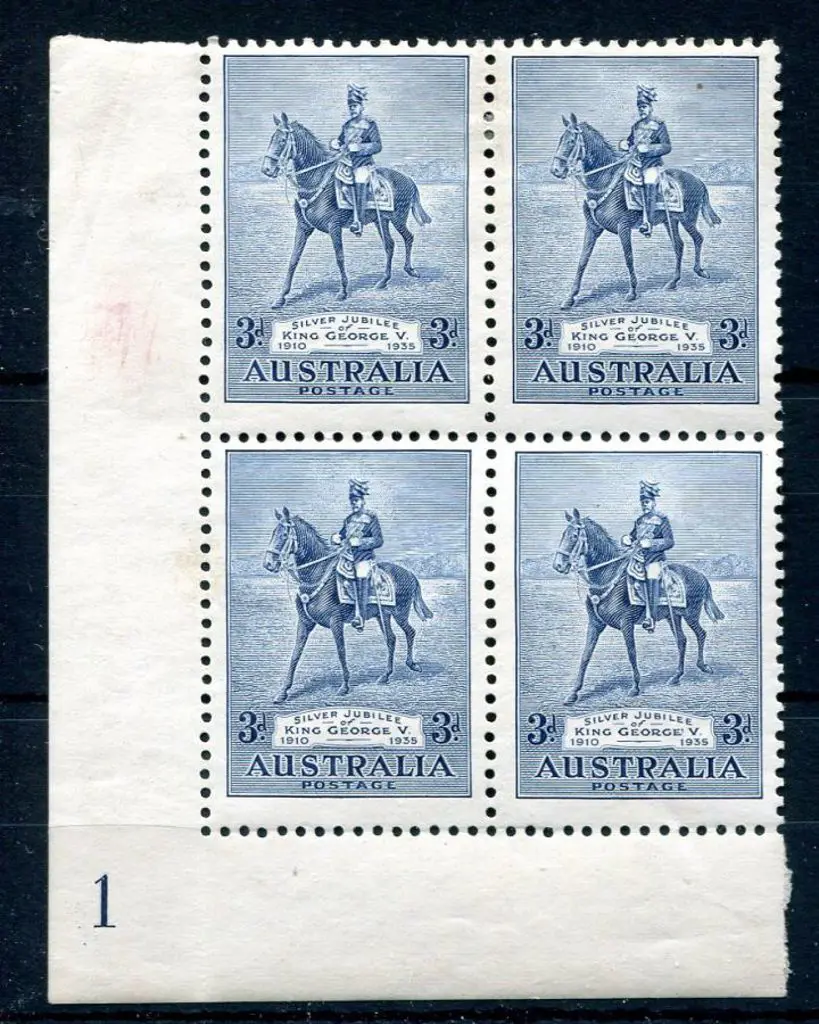 1935 3d Silver Jubilee Plate 1 corner block of 4 ... Image 1++