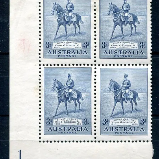 1935 3d Silver Jubilee Plate 1 corner block of 4 ...