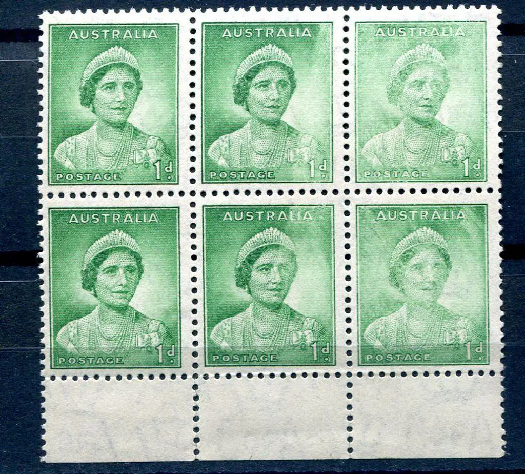1938/41 1d green QM, die I marginal block of 6 ... Image 1++