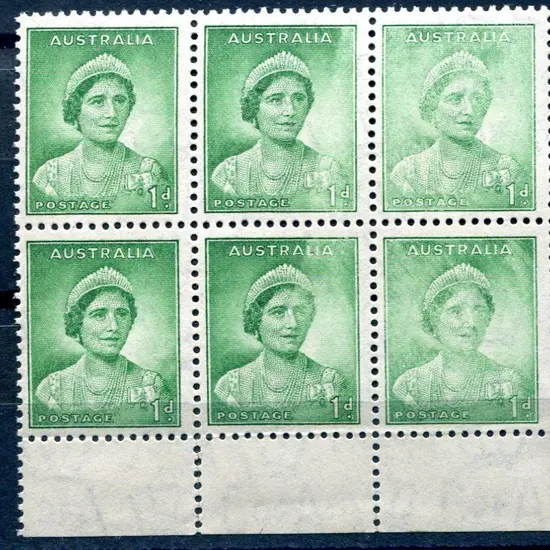 1938/41 1d green QM, die I marginal block of 6 ...