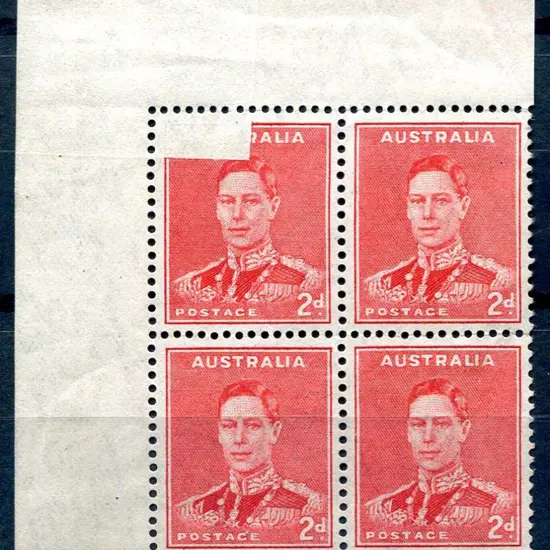 1937/49 2d red KGVI upper left corner block of 4 ...