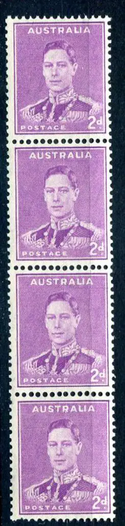 1941 2d mauve KGVI strip of with inverted wmk. ... Image 1++