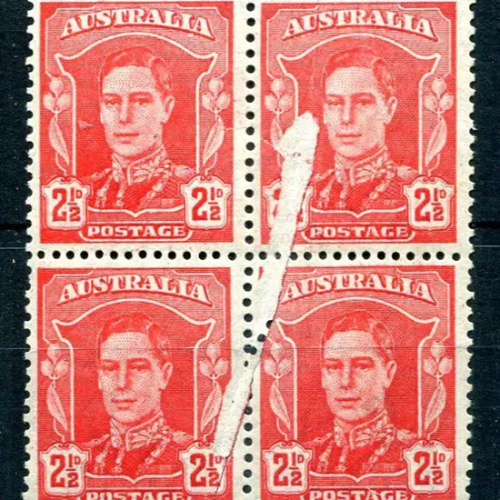 1942/50 2½d scarlet KGVI block of 4 with a ...