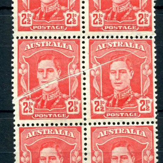 1942/50 2½d scarlet KGVI vertical block of 6 with ...