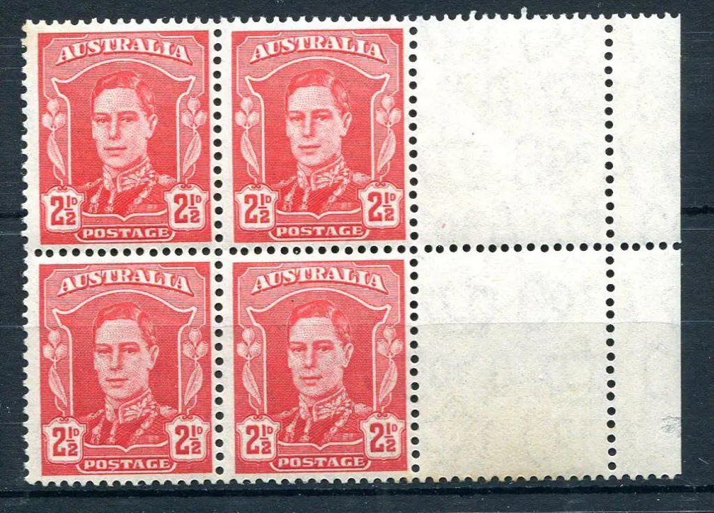 1942/50 2½d scarlet KGVI right selvedge block of 6 ... Image 1++