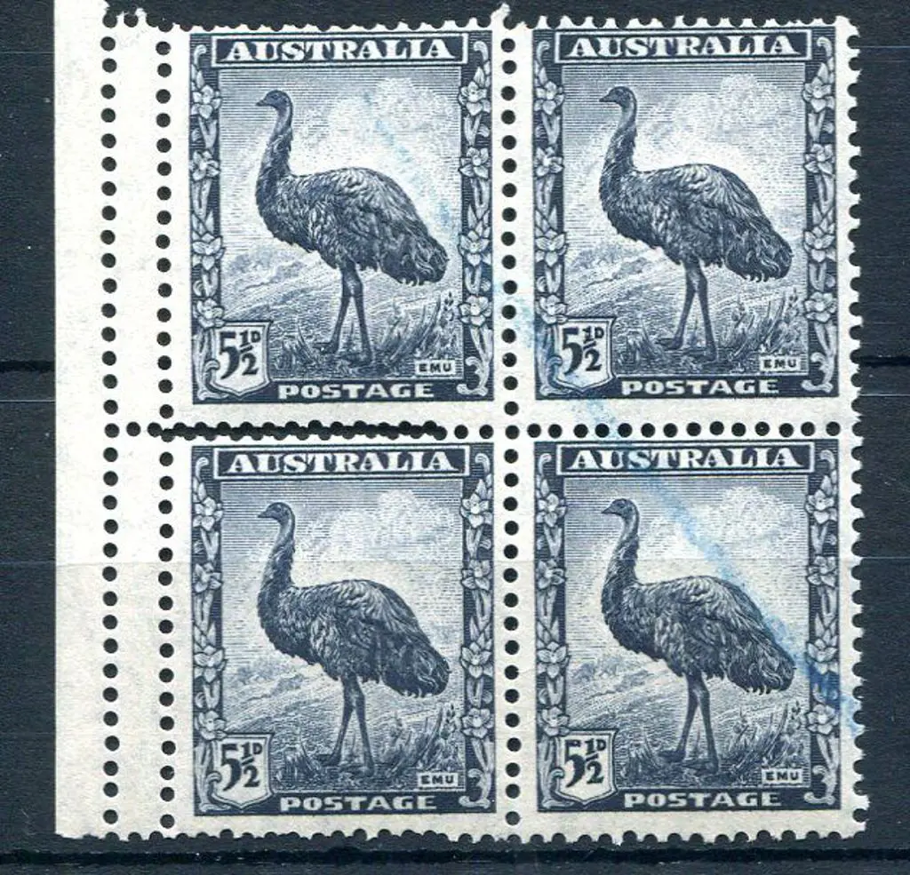 1942/51 5½d emu in left margin block of 4 showing ... Image 1++