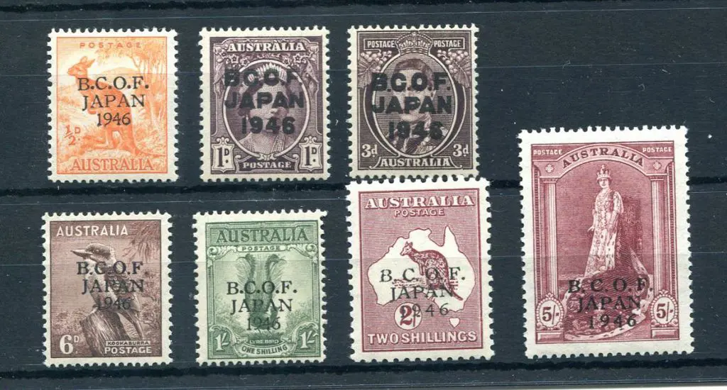 1946 BCOF set of 7 to 5/- Robes on thick paper. ... Image 1++