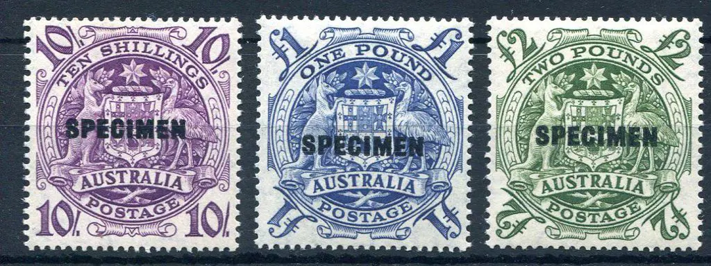 1949/50 Arms set of 3 ovptd "SPECIMEN". MUH with ... Image 1++