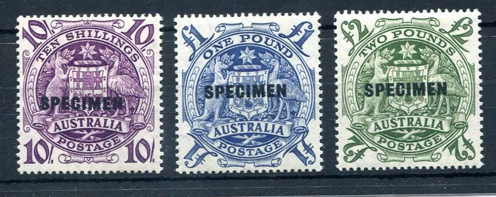 1949/50 Arms set of 3 ovptd "SPECIMEN". MUH with ... Image 1++