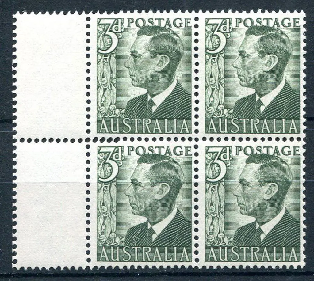 1951/53 3d deep dull green KGVI left marginal ... Image 1++