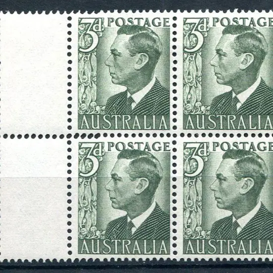 1951/53 3d deep dull green KGVI left marginal ...