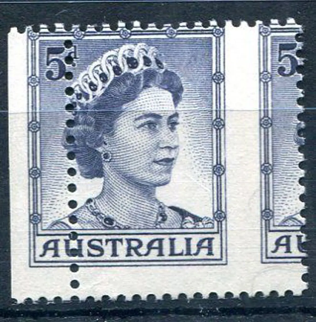 1959/63 5d deep blue QEII with misplaced vertical ... Image 1++