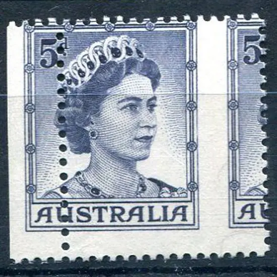 1959/63 5d deep blue QEII with misplaced vertical ...