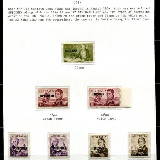 1963/64 Navigators set of 4 ovptd "SPECIMEN" plus ...