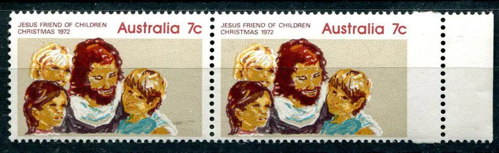 1972 7c Christmas horiz right hand marginal pair ... Image 1++