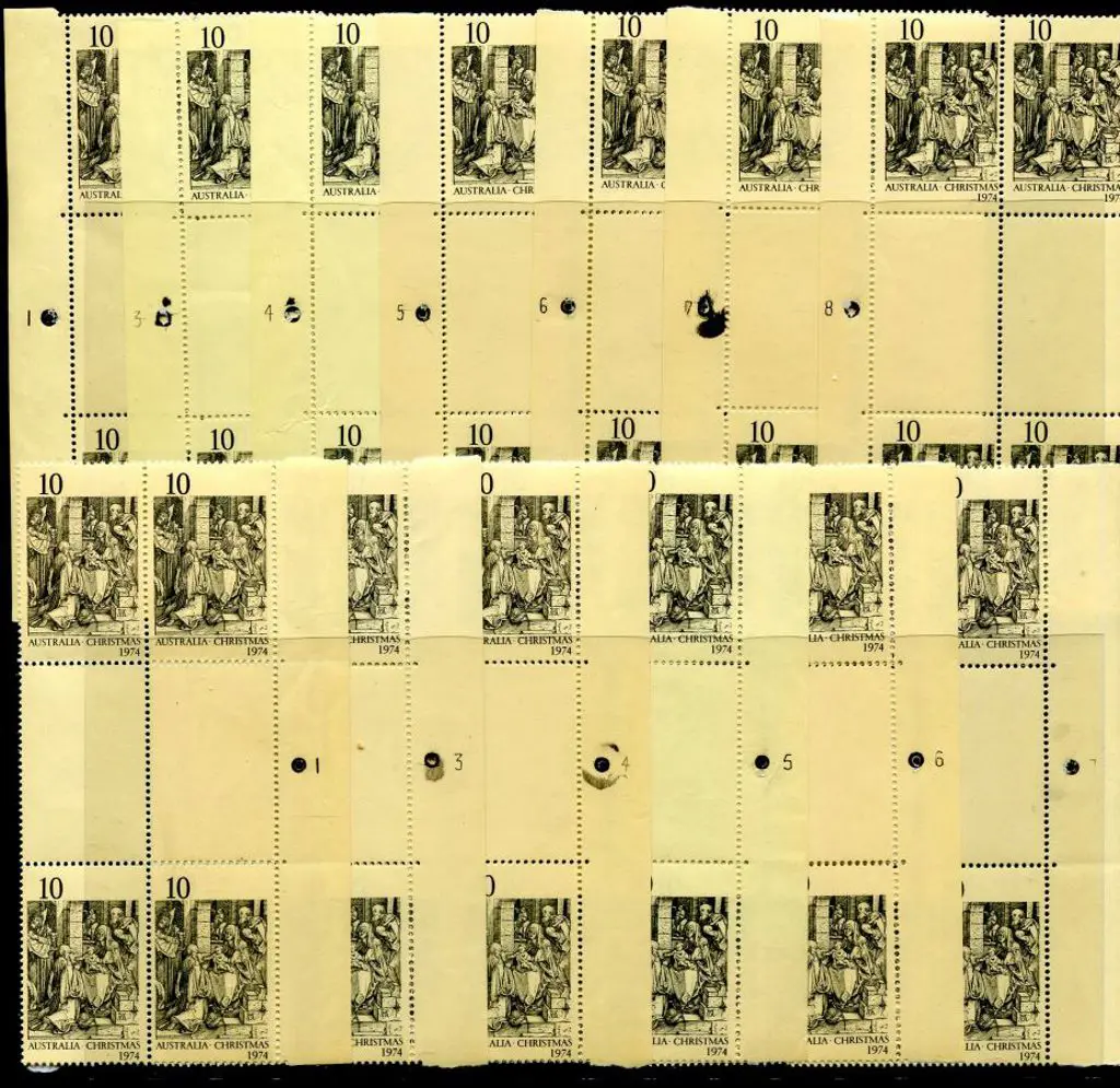 1974 10c Christmas in plate number pip blocks of 4 ... Image 1++
