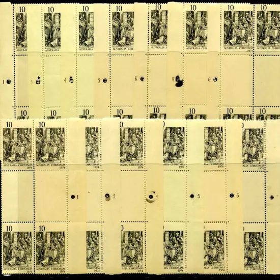 1974 10c Christmas in plate number pip blocks of 4 ...