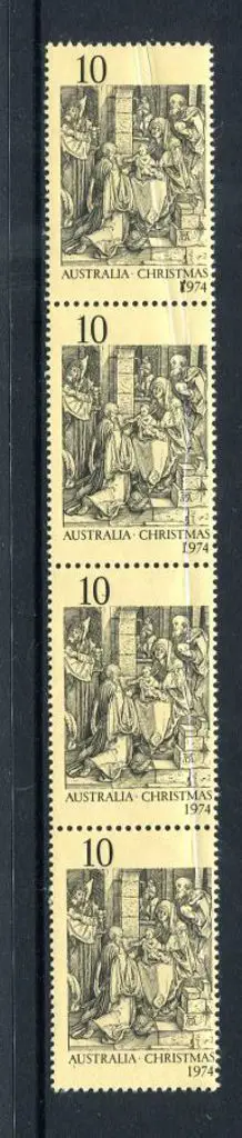 1974 10c Christmas vertical strip of 4 with ... Image 1++
