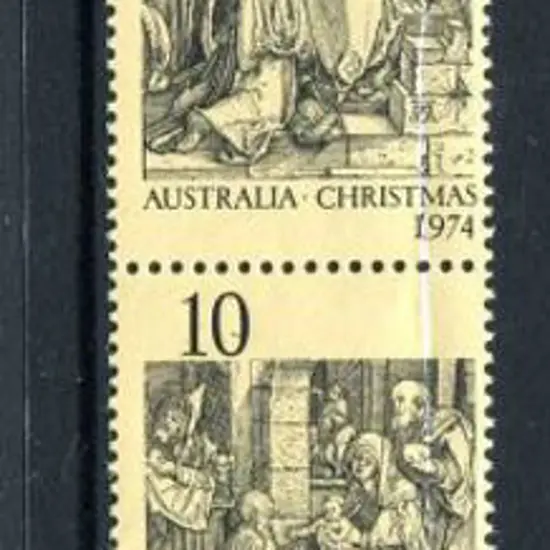 1974 10c Christmas vertical strip of 4 with ...
