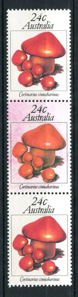 1981 24¢ Fungi vertical strip of 3 with centre ... Image 1++