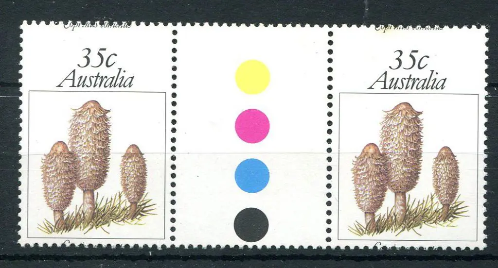 1981 35¢ Fungi gutter pair with misperforation ... Image 1++